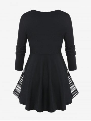 Plus Size Plaid Sweetheart Neck Tee