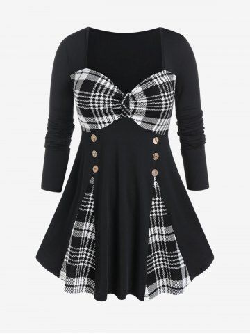 Plus Size Plaid Sweetheart Neck Tee