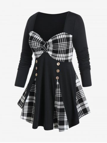 Plus Size Plaid Sweetheart Neck Tee