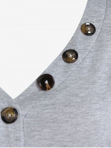 Plus Size Colorblock Long Sleeves Tee with Buttons