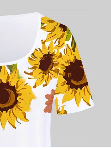 Plus Size Short Sleeve Sunflower Print Tee