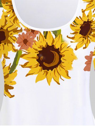 Plus Size Short Sleeve Sunflower Print Tee