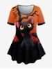 T-shirt D'Halloween à Imprimé Chat et Arbre de Grande Taille - Orange 