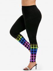 Plus Size High Rise Colorful Plaid Skinny Leggings -  