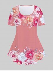 T-shirt à Imprimé Floral Grande Taille - Rose clair 5x | US 30-32