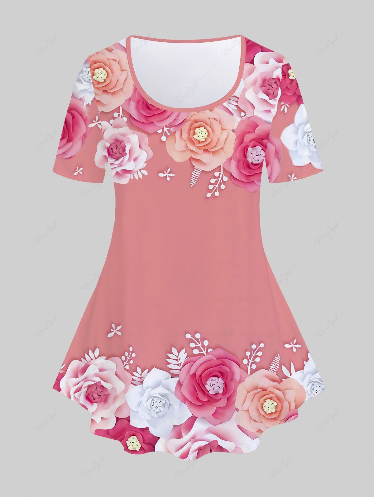 T-shirt à Imprimé Floral Grande Taille Rose clair 5x | US 30-32