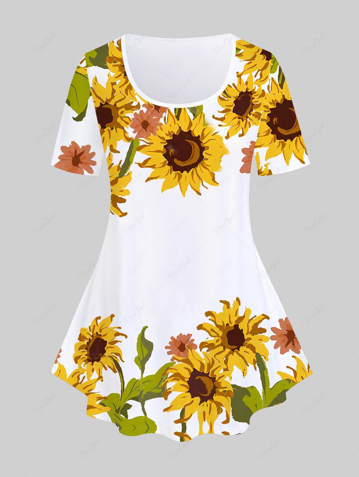 Store Plus Size Short Sleeve Sunflower Print Tee  