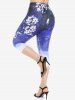 Floral Print Tee and High Waist Capri Leggings Plus Size Outfit -  