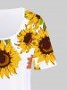 Plus Size Short Sleeve Sunflower Print Tee -  