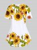 Plus Size Short Sleeve Sunflower Print Tee -  