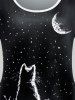 Plus Size Moon Cat Print Ringer Tee -  