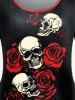 T-shirt à Imprimé Crâne et Rose Gothique Grande Taille - Rouge L | US 12