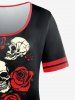 Plus Size Gothic Rose Skull Print Ringer Tee -  
