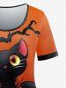 T-shirt D'Halloween à Imprimé Chat et Arbre de Grande Taille - Orange 3x | US 22-24