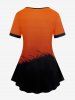T-shirt D'Halloween à Imprimé Chat et Arbre de Grande Taille - Orange 5x | US 30-32