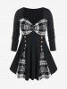 Plus Size Plaid Sweetheart Neck Tee -  