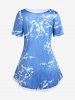 T-shirt à Imprimé 3D Denim Floral Grande Taille - Bleu 3X | US 22-24