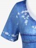 T-shirt à Imprimé 3D Denim Floral Grande Taille - Bleu 3X | US 22-24