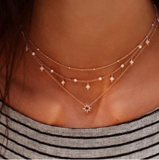 Layered Stars Pendant Choker Necklace