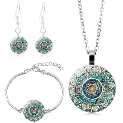 3Pcs Bohemian Pattern Pendant Necklace Bracelet Earring Jewelry Set - SILVER