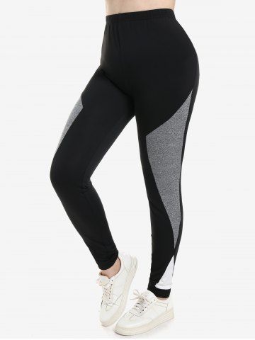 Plus Size Colorblock Skinny Leggings - BLACK - 1X | US 14-16