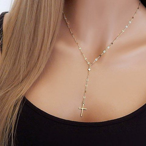 Cross Pendant Choker Necklace - GOLDEN