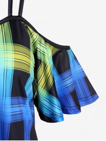 Plus Size Colorful Plaid Cold Shoulder Tee