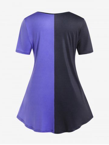 Plus Size Colorblock Rose Print Tee