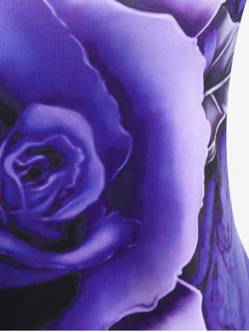 Plus Size Colorblock Rose Print Tee