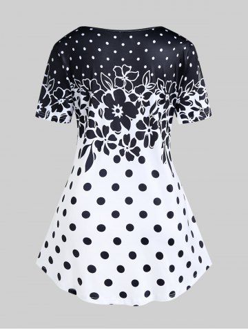 Plus Size Polka Dot Floral Print Tee