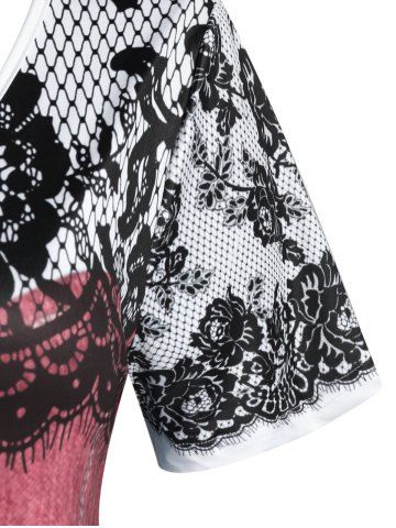 Plus Size 3D Lace Denim Print T-shirt