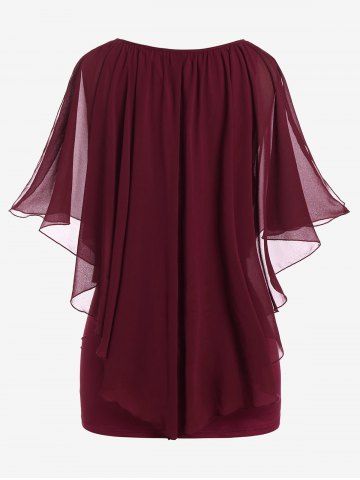 Plus Size Chiffon Overlay Cold Shoulder Tee