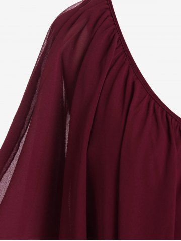 Plus Size Chiffon Overlay Cold Shoulder Tee