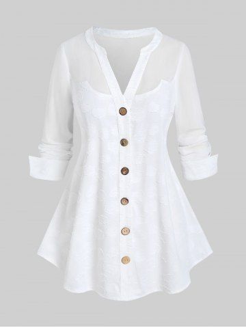 Plus Size Solid V Notched Long Sleeves Shirt