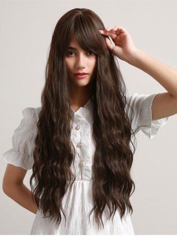 Deep Wave Long Wavy Side Bang Synthetic Wig - MOCHA - 28INCH