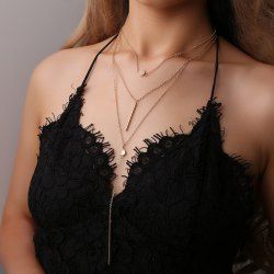 Multi Layered Vertical Stick Thin Chain Pendant Necklace -  