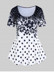 Plus Size Polka Dot Floral Print Tee -  