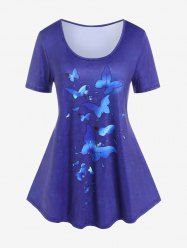 Plus Size 3D Butterfly Jeans Printed Short Sleeves Tee -  