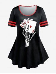 Plus Size Skeleton Playing Card Printed Gothic Short Sleeves Tee -  