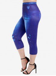 Legging Corsaire à Imprimé 3D Papillon Jean de Grande Taille - Bleu profond 1X | US 14-16