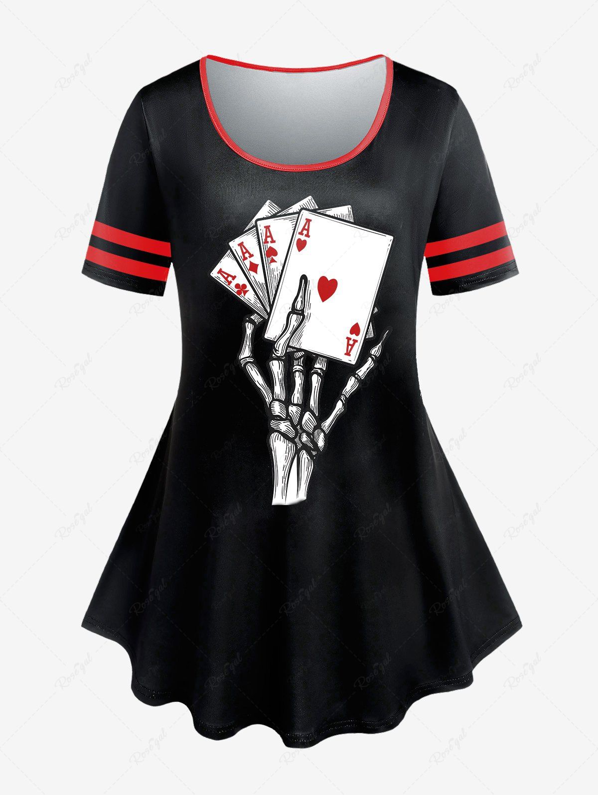 Shop Plus Size Skeleton Playing Card Printed Gothic Short Sleeves Tee  