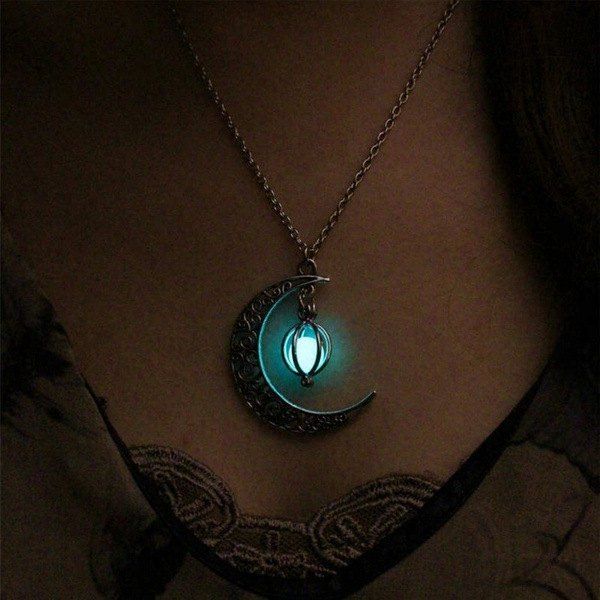Shops Noctilucence Crystal Moon Chain Alloy Pendant Necklace  