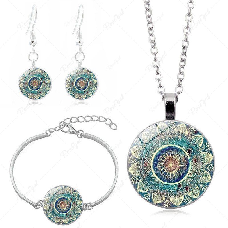 Discount 3Pcs Bohemian Pattern Pendant Necklace Bracelet Earring Jewelry Set  