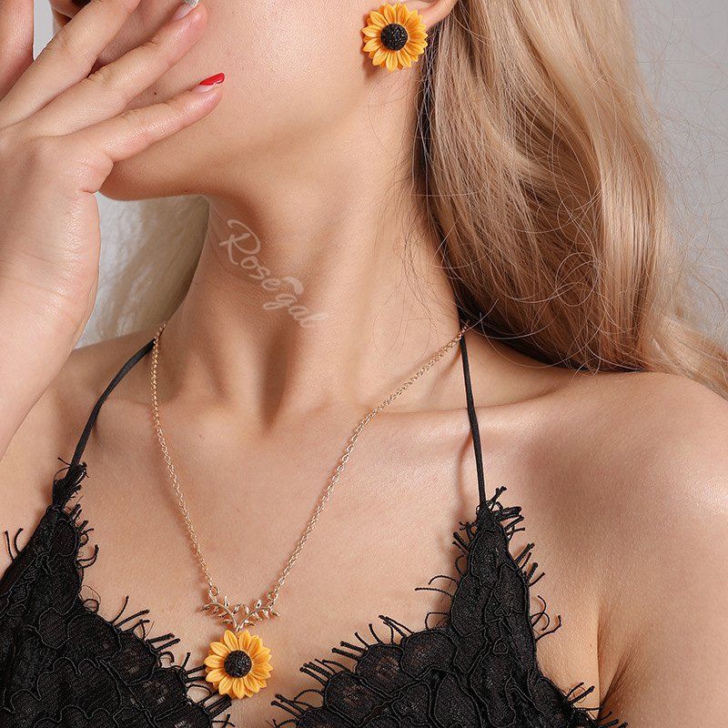 sunflower necklace and earrings