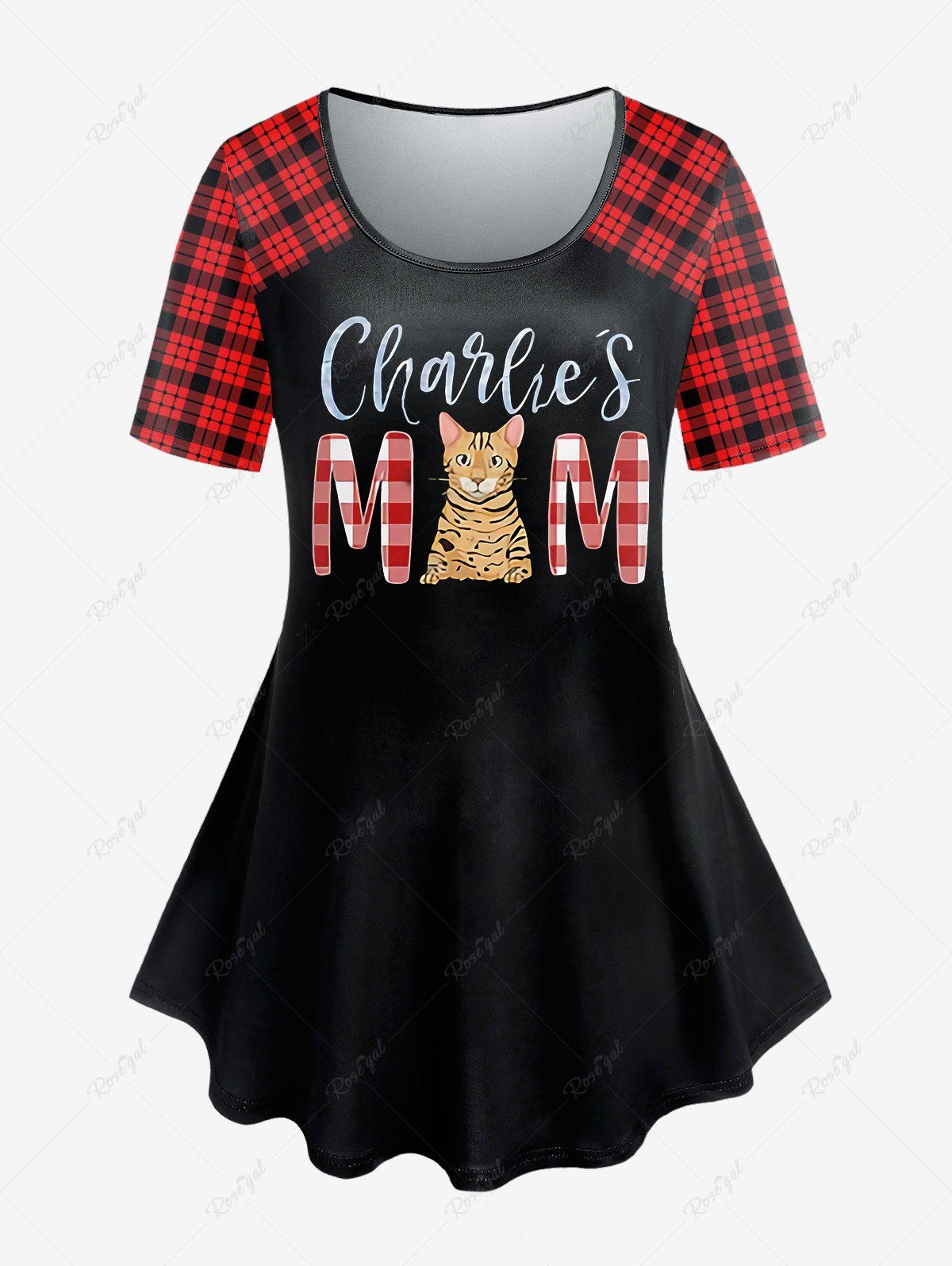 Outfits Plus Size Graphic Plaid Letter Cat Print Tee  