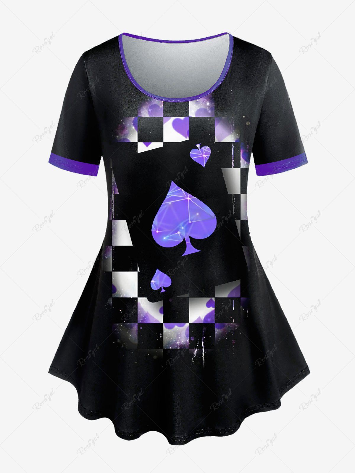 Latest Plus Size Cards of Spades Printed Short Sleeves Ringer Tee  
