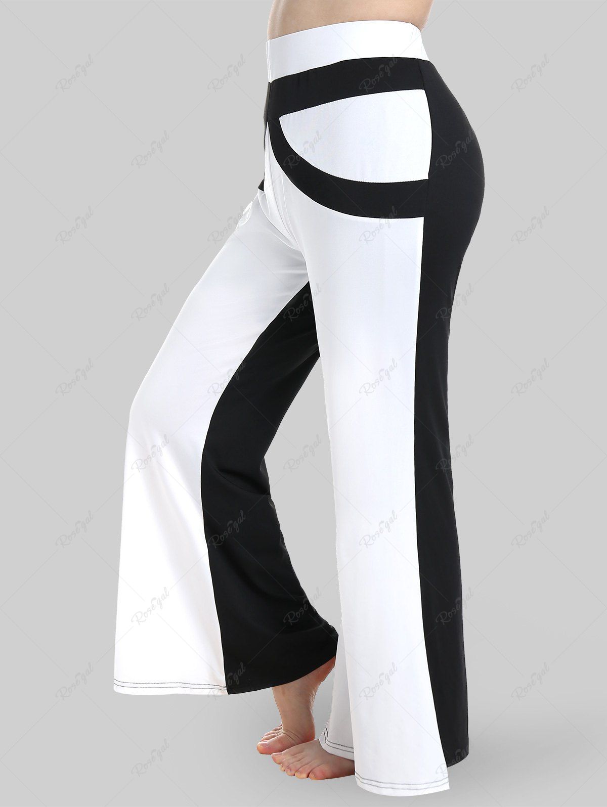 Affordable Plus Size High Waist Colorblock Bell Bottom Pants  