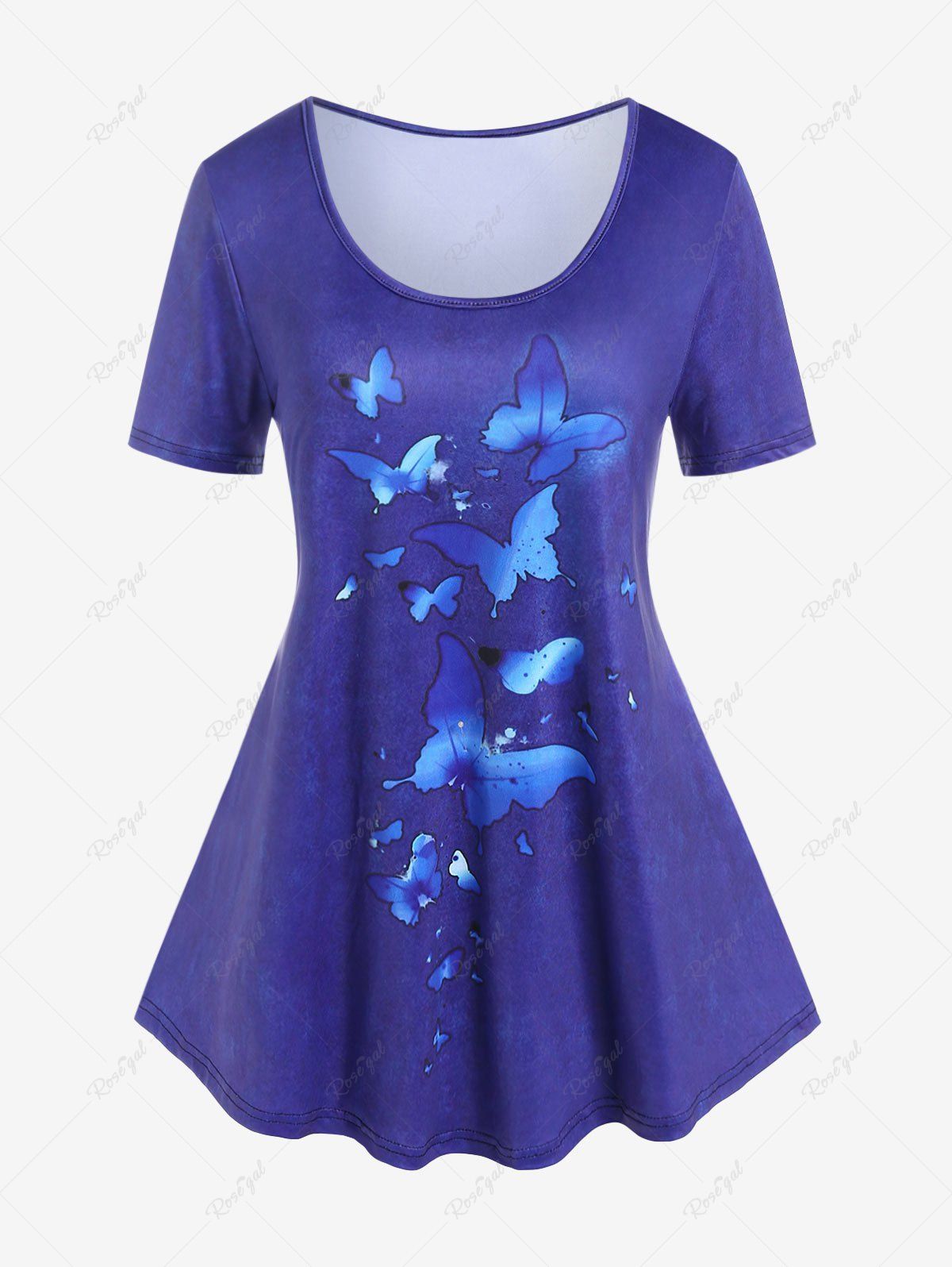 Shops Plus Size 3D Butterfly Jeans Printed Short Sleeves Tee  