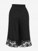 Ruched Lace Panel Crop Top and Wide Leg Culotte Pants Plus Size Outfit -  
