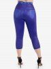 Plus Size 3D Jeans Butterfly Printed Capri Leggings -  